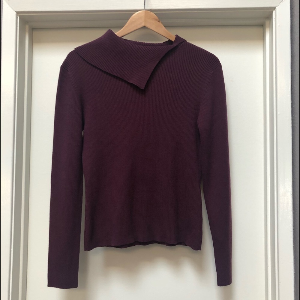 Casual Corner Annex Burgundy Ribbed Cowl Neck Sweater Foldover Collar Large - Picture 3 of 11